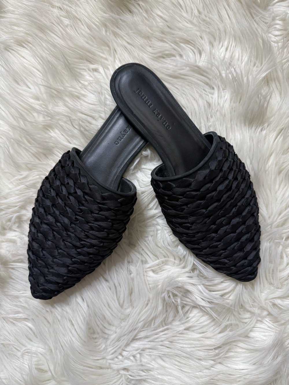 Jenni Kayne Braided Satin Slide Mule Black 40 (9.5)